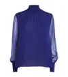 Me+em Silk Sheer-sleeve Blouse In Blue
