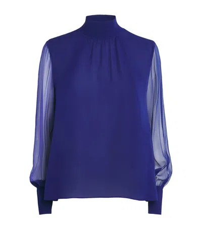 Me+em Silk Sheer-sleeve Blouse In Blue