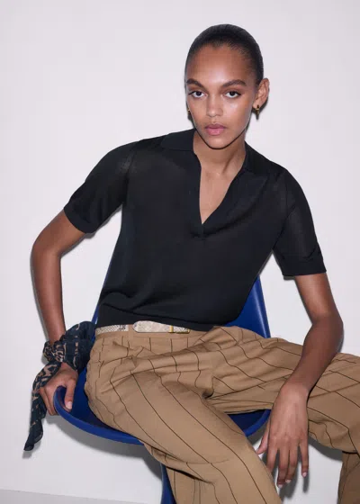 Me+em Silk Slim Knit Polo Tee Black