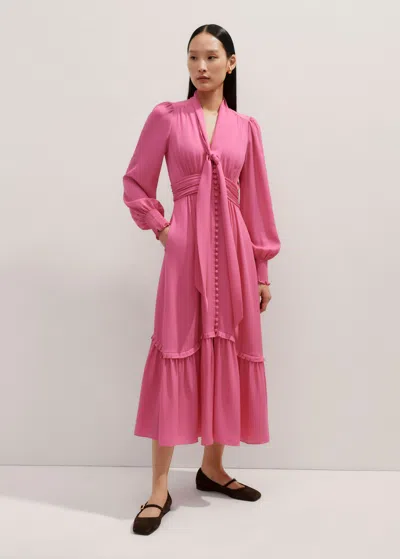 Me+em Silk Statement Midi Dress + Tie In Super Pink