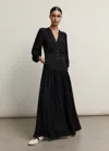 Me+em Silk Statement V-neck Maxi Dress + Belt In Black