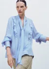 Me+em Silk Stripe Shirt & Tie In Blue/white
