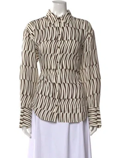 Pre-owned Me+em Silk Striped Button-up Top In Neutral