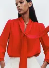 Me+em Silk V-neck Tie Swing Blouse In Poppy Red
