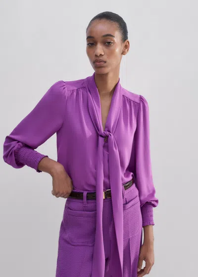 Me+em Silk V-neck Tie Swing Blouse In Winter Iris