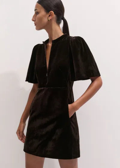 Me+em Silk Viscose Velvet Statement Sleeve Mini Dress Double Espresso In Brown