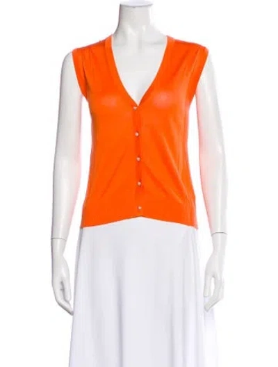 Pre-owned Me+em Silk V-neck Button-up Top In Orange