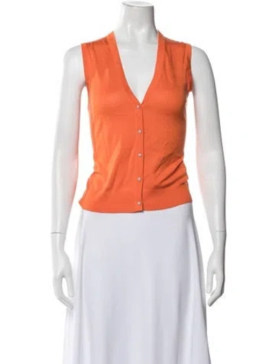 Pre-owned Me+em Silk V-neck Button-up Top In Orange