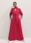 Me+em Silk Wide-leg Jumpsuit + Tie In Raspberry Red