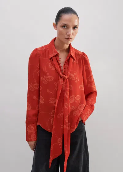 Me+em Silk Winter Floral Print Blouse + Tie In Flame Orange/ginger Orange/multi
