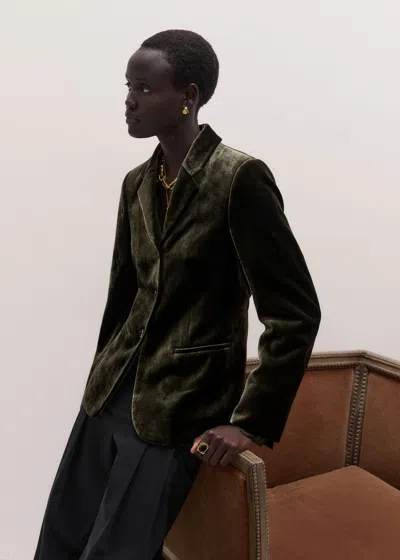 Me+em Silk-blend Velvet Deconstructed Contour Blazer Bay Green