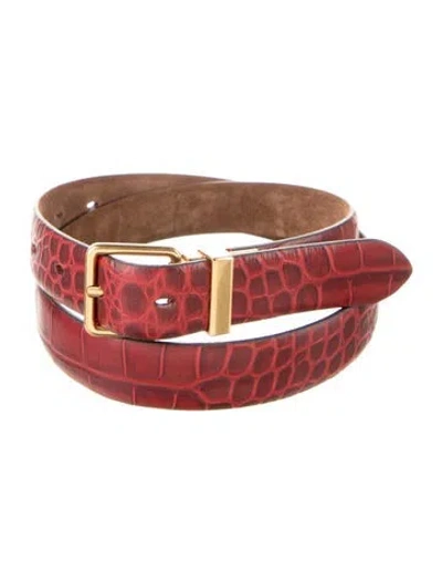 Pre-owned Me+em Skinny Embossed Leather Belt In Red
