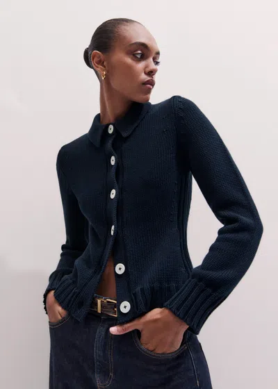 Me+em Slim Collared Cardigan Navy In Black