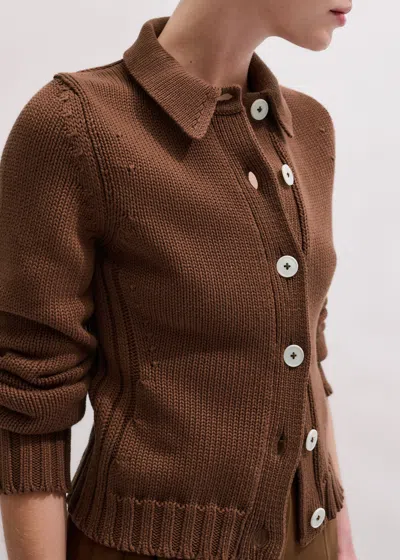 Me+em Slim Collared Cardigan Walnut Brown