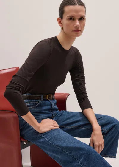 Me+em Slim Crew Neck Top Warm Chocolate In Black