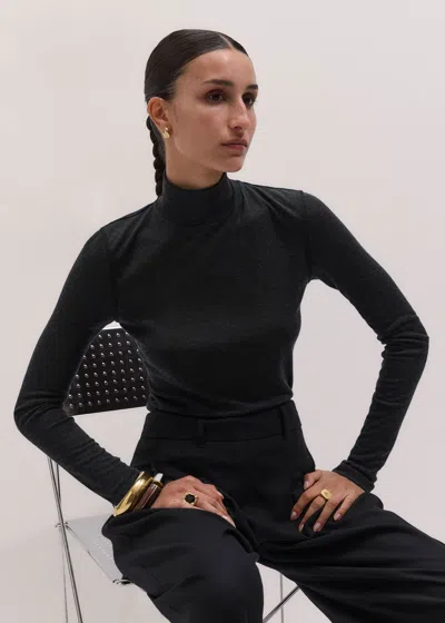 Me+em Slim High Neck Layering Top Charcoal Melange In Black