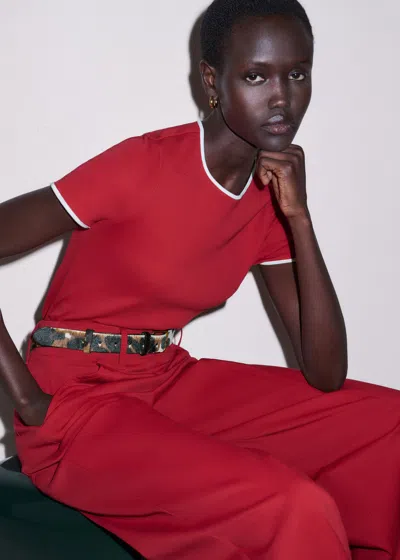 Me+em Slim Ringer Tee Deep Carmine Red-light Cream