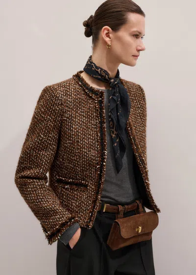 Me+em Slim Tweed Fringed Jacket Caramel In Brown