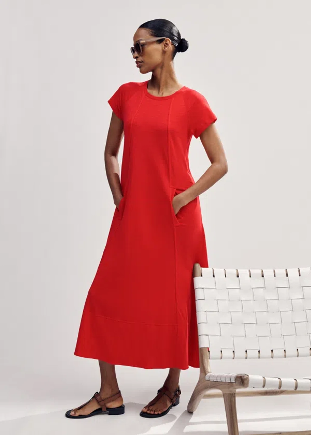 Me+em Slub Jersey Midi Swing Dress In Tulip Red | ModeSens
