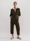 Me+em Soft Cord Jumpsuit + Belt In Deep Olive Green