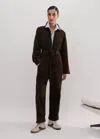 Me+em Soft Cord Jumpsuit + Belt In Warm Chocolate