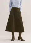 Me+em Soft Cord Midi Skirt In Deep Autumn Olive