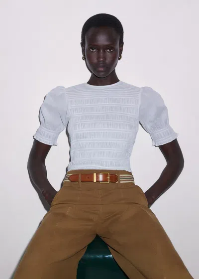 Me+em Soft Cotton Contrast Stitch Top Soft White