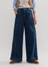 Me+em Soft Denim Pleated Pant In Mid Wash Denim