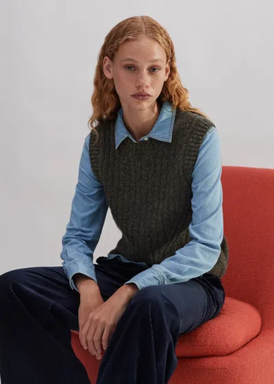 Me+em Soft Donegal Tweed Fashioned Rib Sweater Vest In Walnut Speckle