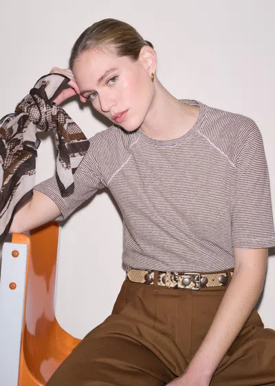 Me+em Soft Washed Stripe Raglan Tee Cinnamon Brown/light Cream In Gray