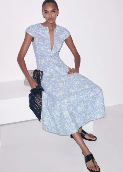 Me+em Speckled Bloom Print Fit & Flare Maxi Dress Blue-light Cream