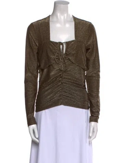 Pre-owned Me+em Square Neckline Long Sleeve Top In Green