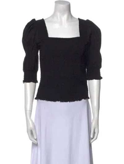 Pre-owned Me+em Square Neckline Three-quarter Sleeve Crop Top In Black