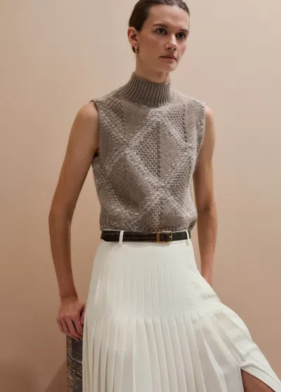 Me+em Statement Textured Argyle Vest Hazelnut/cream