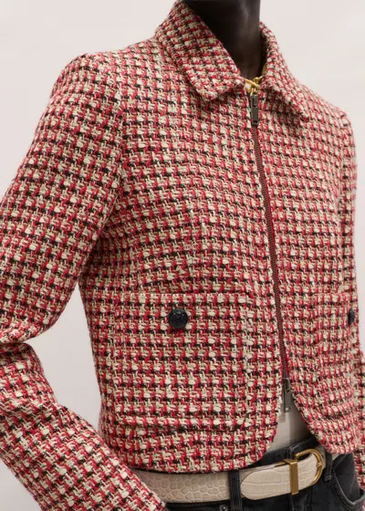 Me+em Statement Weave Cropped Jacket Ruby Red