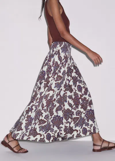 Me+em Stencil Bloom Print Tiered Maxi Skirt Light Cream Multi In White