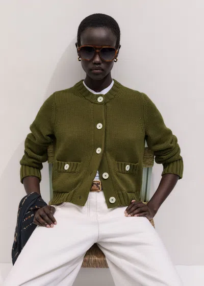 Me+em Straight Crop Cardigan Olive Green