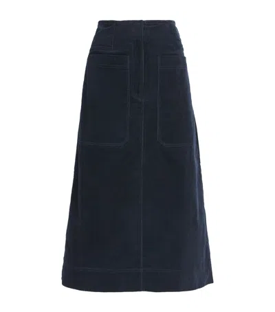Me+em Stretch-cotton Corduroy Midi Skirt In Blue