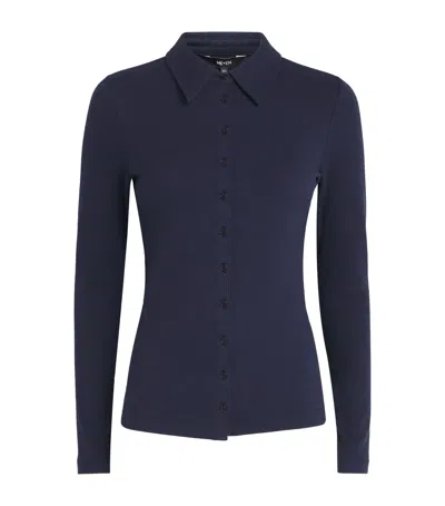 Me+em Stretch-cotton Rib Perfect Basic Shirt In Blue