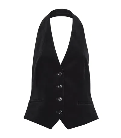 Me+em Stretch-velvet Halterneck Waistcoat In Black