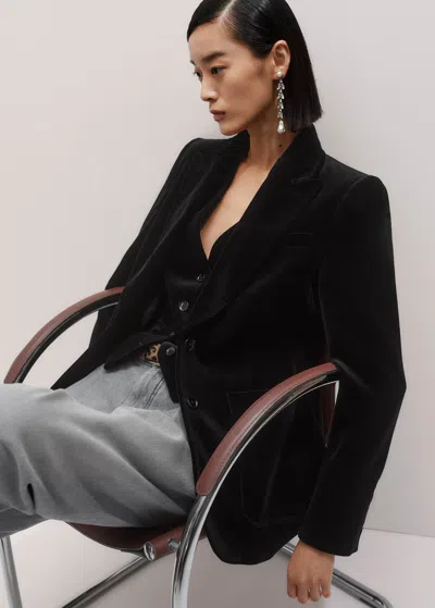 Me+em Stretch Velvet Sharp Shoulder Contour Blazer Black