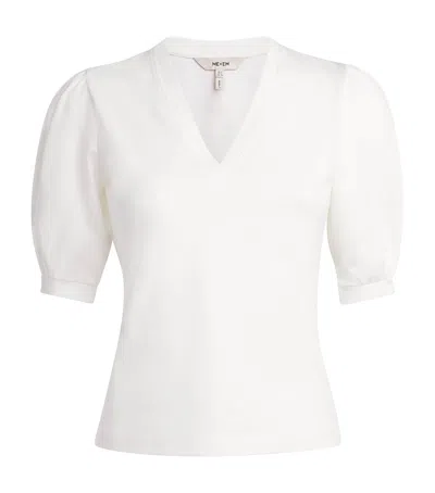 Me+em Stretch-cotton Pouf-sleeve T-shirt In White