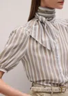 Me+em Stripe Blouse + Tie Brown Multi In Multi