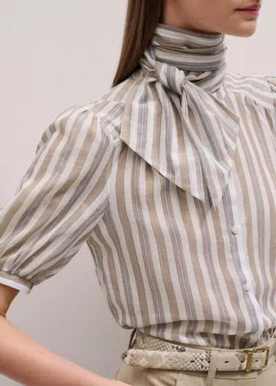 Me+em Stripe Blouse + Tie Brown Multi