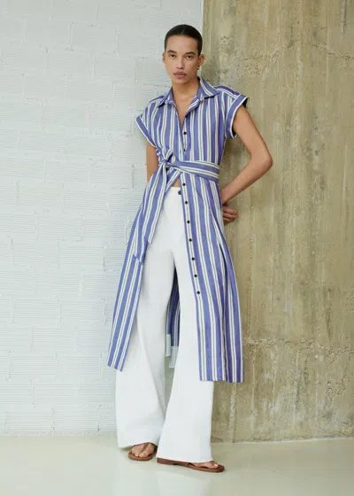 Me+em Stripe Fit And Flare Midi Shirt Dress + Belt Blue-multi