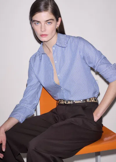 Me+em Stripe Frill Collar Forever Shirt Navy/white In Blue