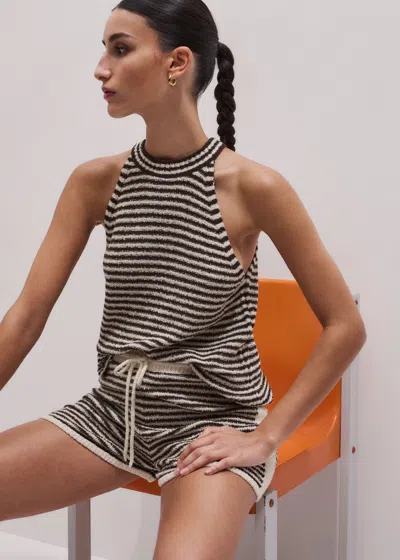 Me+em Stripe Halterneck Tank In Brown
