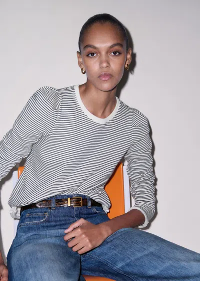 Me+em Stripe Pouf Sleeve Sweatshirt Navy/light Cream In Gray