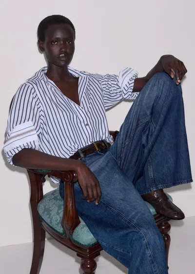 Me+em Stripe Relaxed Forever Shirt Soft White-navy In Soft White/navy