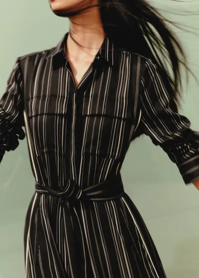 Me+em Stripe Shirt Maxi Dress + Belt In Black/ivory